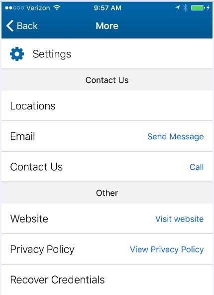 Settings to recover password settings screenshot for recovering password